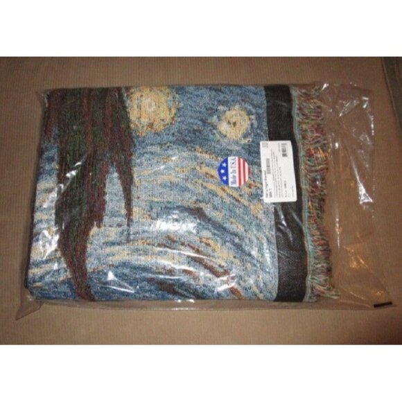 New Van Gogh Starry Night Heavy Cotton Throw Blanket Photo Painting Artwork NIP - Picture 2 of 2